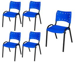 Cadeira Iso Base Preto Igreja, Escola, Escritório - Azul - Kit 5 Peças