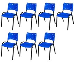 Cadeira Iso Base Preto Igreja, Escola, Escritório - Azul Kit 7 Peças