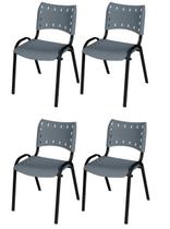 Cadeira Iso Base Preto Igreja, Escola, Escritório - Cinza - Kit 4 Peças