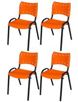 Cadeira Iso Base Preto Igreja, Escola, Escritório - Laranja Kit 4 Peças