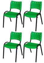 Cadeira Iso Base Preto Igreja, Escola, Escritório - Verde - Kit 4 Peças