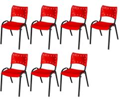 Cadeira Iso Base Preto Igreja, Escola, Escritório - Vermelho Kit 7 Peças