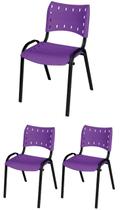 Cadeira Iso Base Preto Igreja, Escola, Escritório - Violeta - Kit 3 Peças