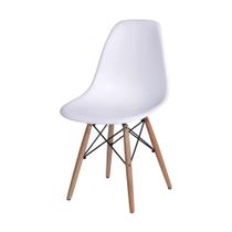 Cadeira Jantar Eames Eiffel Pés de Madeira com Assento Branco Cadeira Jantar Eames Eiffel Pés de Madeira com Assento Branco