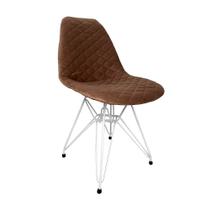 Cadeira Jantar Estofada Caramelo Eiffel Eames Base Ferro Branco Cadeira Jantar Estofada Caramelo Eiffel Eames Base Ferro Branco