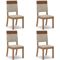 Cadeira Jantar Estofada Pé Madeira Kit 4 Maelis Veludo Creme/Caramelo H02 - Mpozenato