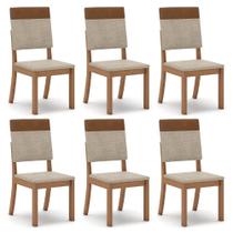 Cadeira Jantar Estofada Pé Madeira Kit 6 Maelis Veludo Creme/Caramelo H02 - Mpozenato