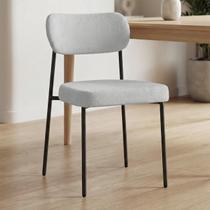 Cadeira Jantar Estofada Pé Metal Preto Lavy Boucle Cinza S08 - Mpozenato