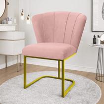 Cadeira Jantar Flor Mesa Cozinha Reforçada Base Metal Dourada Rosa Cadeira Jantar Flor Mesa Cozinha Reforçada Base Metal Dourada Rosa