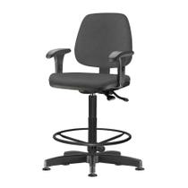 Cadeira Job com Bracos Assento material sintético Cinza Escuro Base Caixa Metalica Preta - 54532