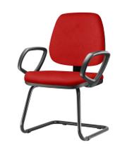Cadeira Job Com Bracos Fixos Assento material sintético Vermelho Base Fixa Preta - 54552