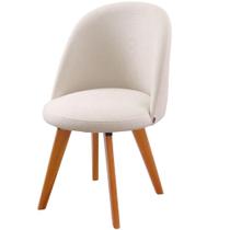 Cadeira Karine Linho Areia com Base Fixa em Madeira