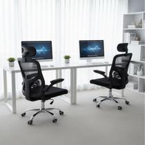 Cadeira Kit 2 Escritório Ergonômica Giratória Apoio Cabeça Braços Ajustavéis