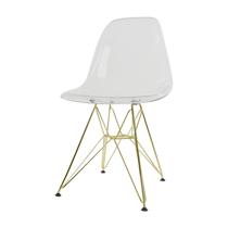 Cadeira lateral de jantar LeisureMod Cresco Clear com base dourada Cadeira lateral de jantar LeisureMod Cresco Clear com base dourada