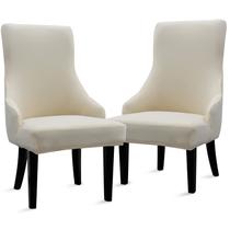 Cadeira lateral Slipcover Liykimt Stretch Wingback bege, conjunto de 2