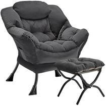 Cadeira Lazy Congermom com pufe dobrável cinza escuro-F Cadeira Lazy Congermom com pufe dobrável cinza escuro-F