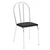 Cadeira Lisboa Cromada Para Cozinha ou Área Gourmet-Assento Sintético Preto