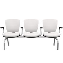 Cadeira Longarina 3 Lugares Aeroporto Recepção Cromado Baixa Flexi P03 Vinil Branco - Lyam