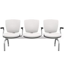 Cadeira Longarina 3 Lugares Aeroporto Recepção Cromado Baixa Flexi P03 Vinil Branco-Lyam - Lyam Decor