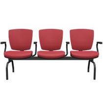 Cadeira Longarina 3 Lugares Aeroporto Recepção Preto Baixa Flexi P03 Vinil Vermelho - Lyam