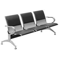 Cadeira Longarina 3 Lugares Cromado Prata com Almofada