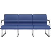 Cadeira Longarina 3 Lugares Recepção com Braço Pés Cromado Lev P03 Vinil Azul - Lyam Decor