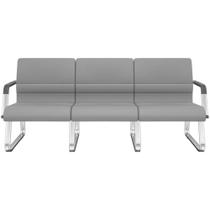 Cadeira Longarina 3 Lugares Recepção Com Braço Pés Cromado Lev P03 Vinil Cinza - Lyam Decor