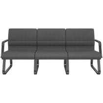 Cadeira Longarina 3 Lugares Recepção com Braço Pés Preto Lev P03 Crepe Preto - Lyam Decor