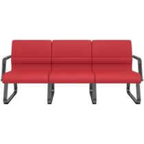 Cadeira Longarina 3 Lugares Recepção Com Braço Pés Preto Lev P03 Crepe Vermelho - Lyam Decor Cadeira Longarina 3 Lugares Recepção Com Braço Pés Preto Lev P03 Crepe Vermelho - Lyam Decor