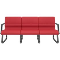 Cadeira Longarina 3 Lugares Recepção com Braço Pés Preto Lev P03 Crepe Vermelho - Lyam Decor Cadeira Longarina 3 Lugares Recepção com Braço Pés Preto Lev P03 Crepe Vermelho - Lyam Decor