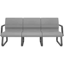 Cadeira Longarina 3 Lugares Recepção com Braço Pés Preto Lev P03 Vinil Cinza - Lyam Decor Cadeira Longarina 3 Lugares Recepção com Braço Pés Preto Lev P03 Vinil Cinza - Lyam Decor