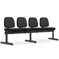 Cadeira Longarina 4 Lugares Recepção Sala De Espera Work F02 Crepe Preto - Lyam Decor
