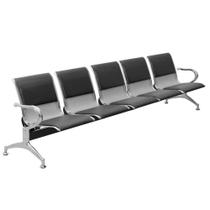 Cadeira Longarina 5 Lugares Prata com Almofada