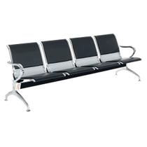 Cadeira Longarina Com Est Cromada 4 Lugar Preto Cadeira Longarina Com Est Cromada 4 Lugar Preto