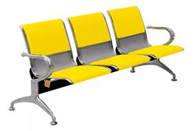 Cadeira Longarina Cromada 3 Lugares Com Estofado Amarelo - MS