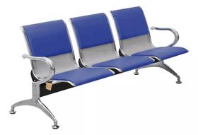 Cadeira Longarina Cromada 3 Lugares Com Estofado Azul