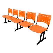 Cadeira Longarina Iso 5 Lugares Recepção Assento Plástico Base Fixa Laranja Mak Decor Cadeira Longarina Iso 5 Lugares Recepção Assento Plástico Base Fixa Laranja Mak Decor