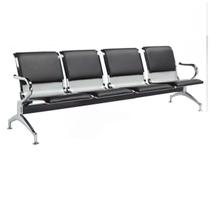 Cadeira Longarina para Recepção Tipo Aeroporto com 4 lugares Aço Cromado com Estofado Preto Cadeira Longarina para Recepção Tipo Aeroporto com 4 lugares Aço Cromado com Estofado Preto