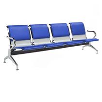 Cadeira Longarina para Recepção Tipo Aeroporto com 4 lugares com Estofado Azul Aço cromado Cadeira Longarina para Recepção Tipo Aeroporto com 4 lugares com Estofado Azul Aço cromado
