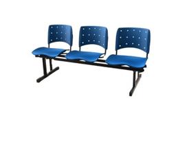 Cadeira Longarina plástica 03 Lugares - Cor azul - Ergoplax - PLAXMETAL