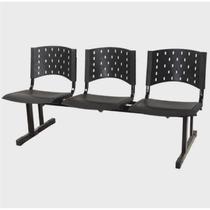 Cadeira Longarina plástica 03 Lugares - Cor preta - realplast