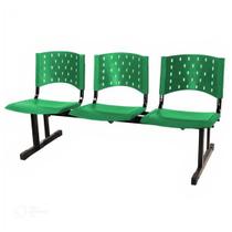 Cadeira Longarina Plastica 03 Lugares Cor Verde
