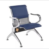Cadeira Longarina Tipo Aeroporto 1 Lugar Com Estofado Azul - BERING