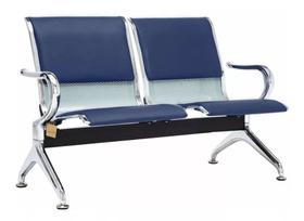 Cadeira Longarina Tipo Aeroporto 2 Lugares Com Estofado Azul - BERING
