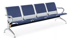 Cadeira Longarina Tipo Aeroporto 4 Lugares Com Estofado Azul