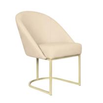 Cadeira Lua Metal Dourado Decorativa Estofada em material sintético Bege para Sala e Escritório Cadeira Lua Metal Dourado Decorativa Estofada em material sintético Bege para Sala e Escritório