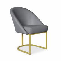 Cadeira Lua Metal Dourado Decorativa Estofada em material sintético Cinza para Sala e Escritório Cadeira Lua Metal Dourado Decorativa Estofada em material sintético Cinza para Sala e Escritório