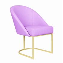 Cadeira Lua Metal Dourado Decorativa Estofada em material sintético Lilás para Sala e Escritório Cadeira Lua Metal Dourado Decorativa Estofada em material sintético Lilás para Sala e Escritório