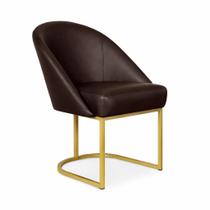 Cadeira Lua Metal Dourado Decorativa Estofada em material sintético Marrom para Sala e Escritório Cadeira Lua Metal Dourado Decorativa Estofada em material sintético Marrom para Sala e Escritório