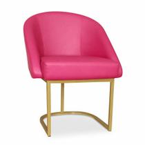 Cadeira Lua Metal Dourado Decorativa Estofada em material sintético Pink para Sala e Escritório Cadeira Lua Metal Dourado Decorativa Estofada em material sintético Pink para Sala e Escritório